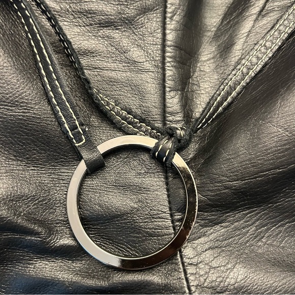 Danier Black lambskin Leather Pants. Silver ring belt. Ivory stitching vintage - Picture 7 of 12